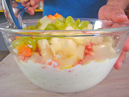 Adding chopped fruits