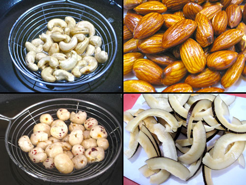 Frying of dry fruits one by one
